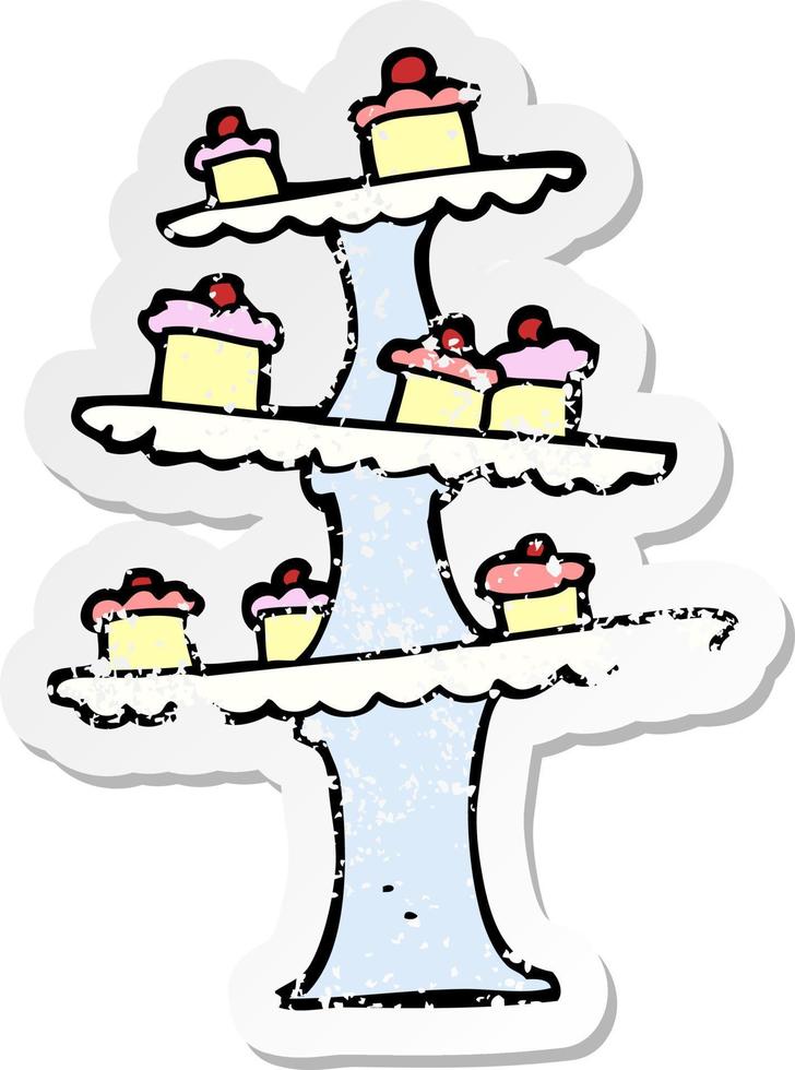 distressed sticker of a cartoon cake stand vector