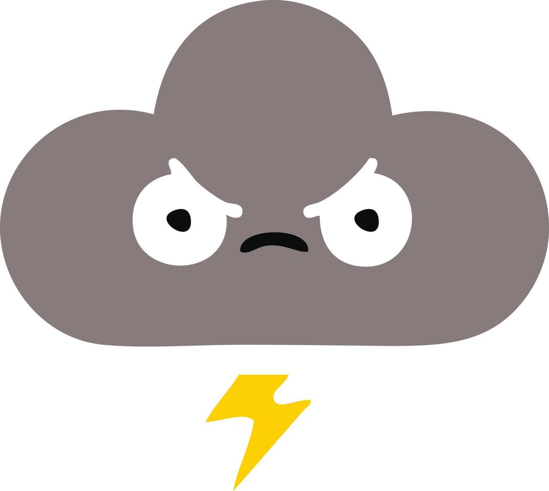 nube de tormenta de dibujos animados retro de color plano vector