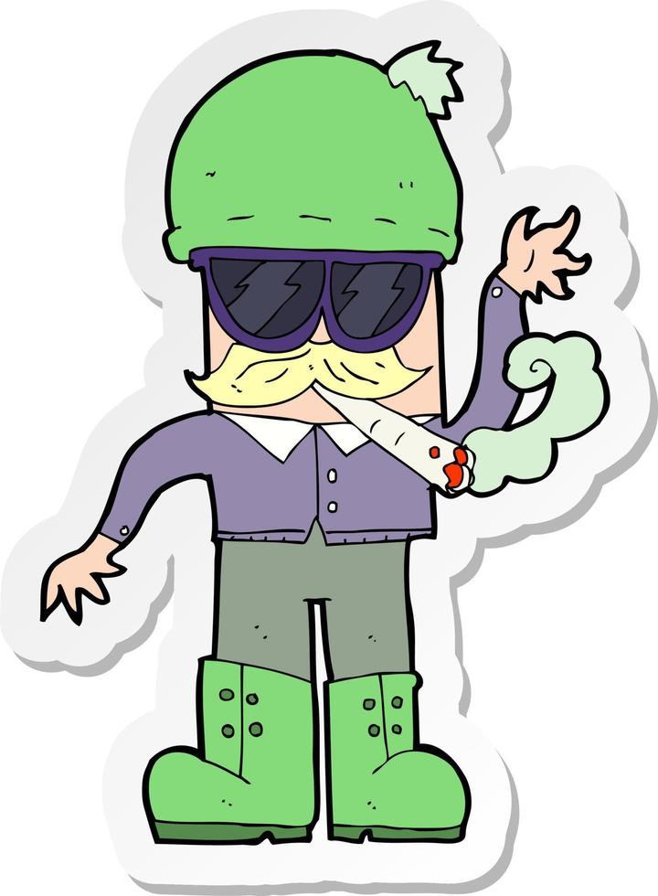 sticker of a cartoon man smoking pot vector