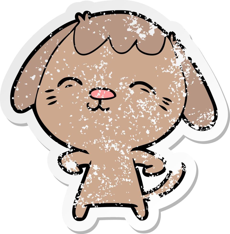 distressed sticker of a happy cartoon dog vector