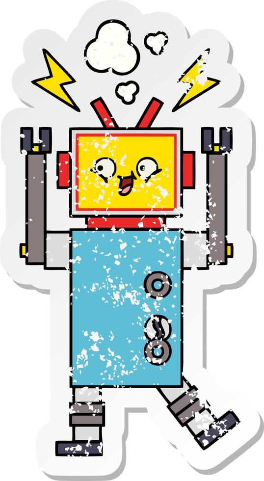 distressed sticker of a cute cartoon robot vector