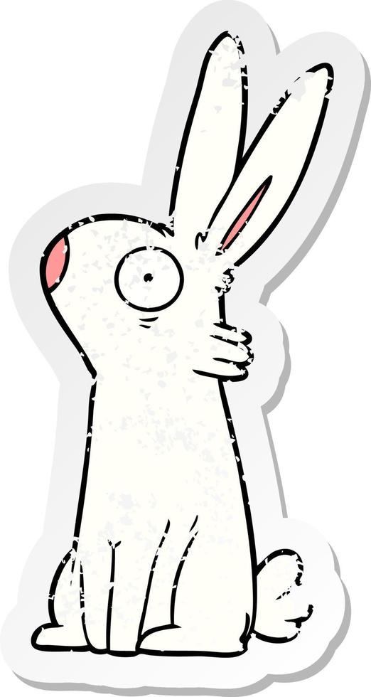 distressed sticker of a cartoon startled rabbit vector