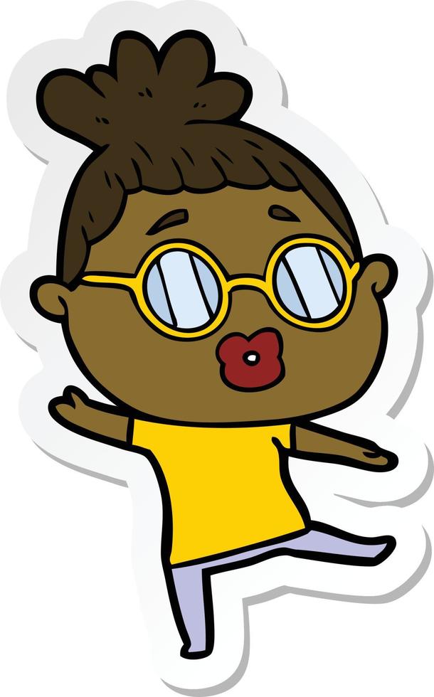 sticker of a cartoon woman dancing wearing spectacles vector