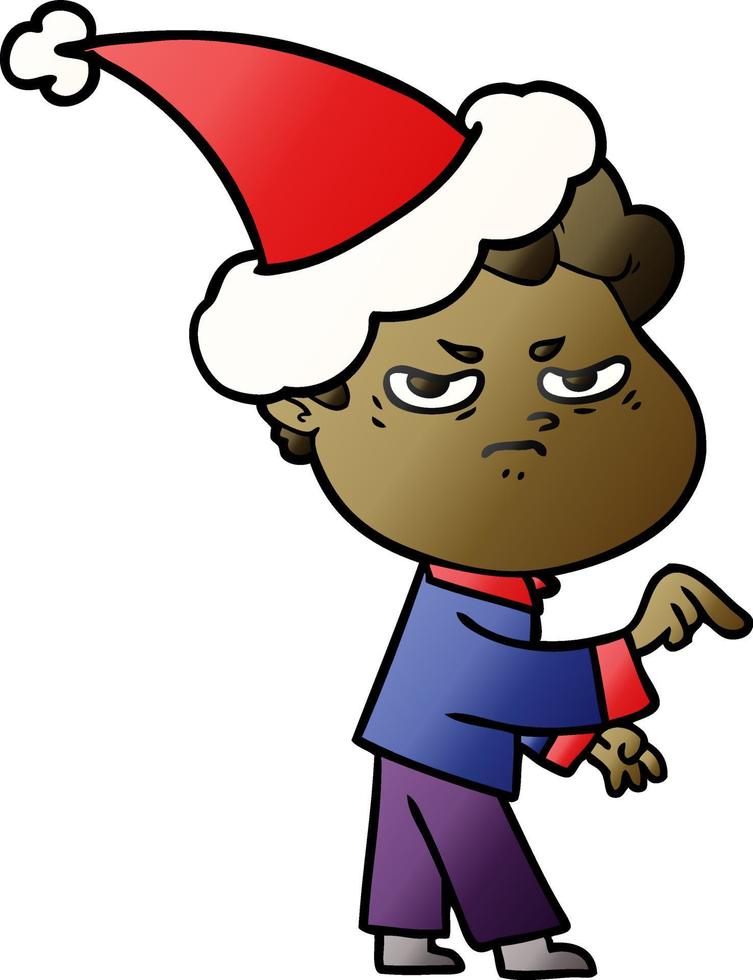 gradient cartoon of a angry man wearing santa hat vector