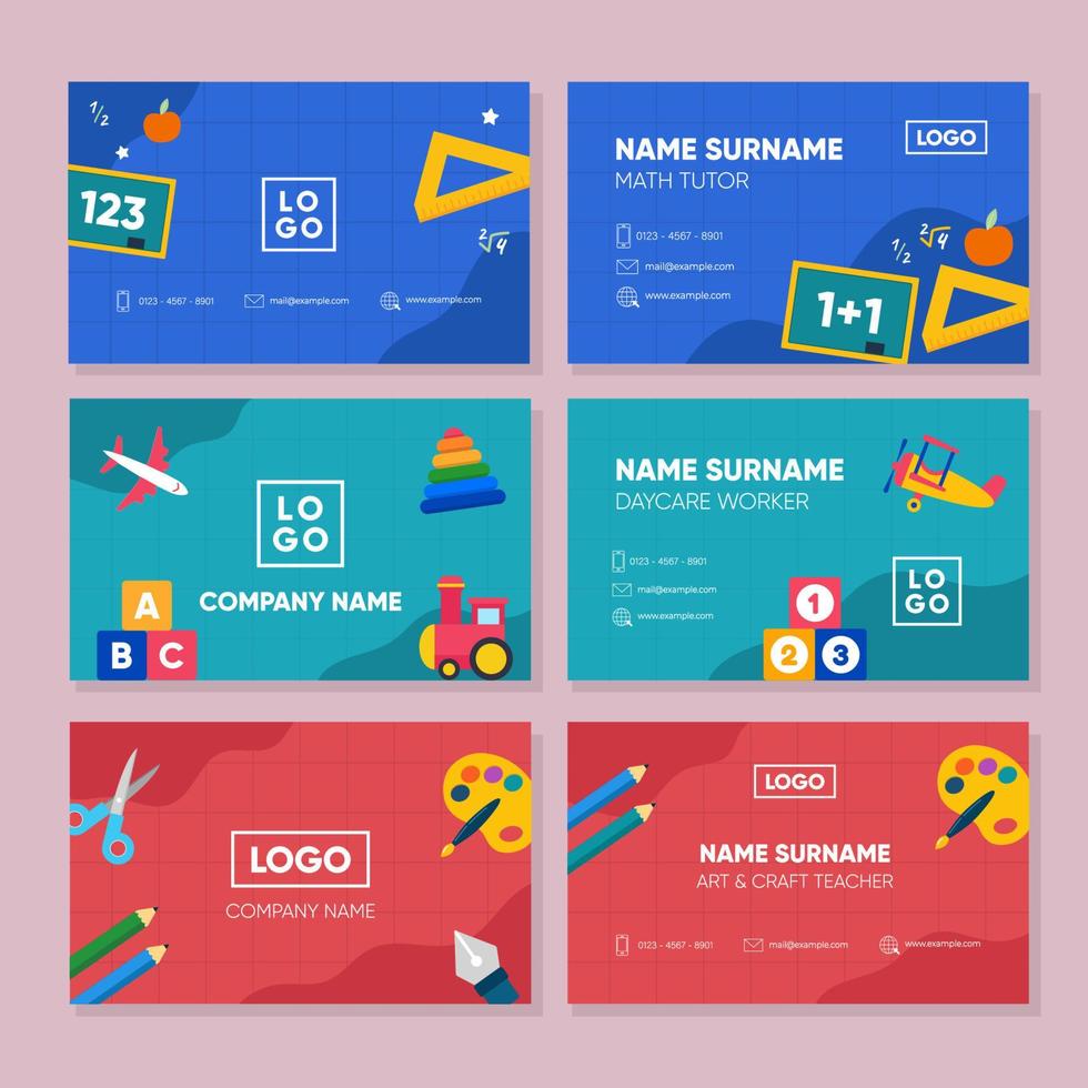 Elementary Children or Daycare Tutor Business Card Set vector