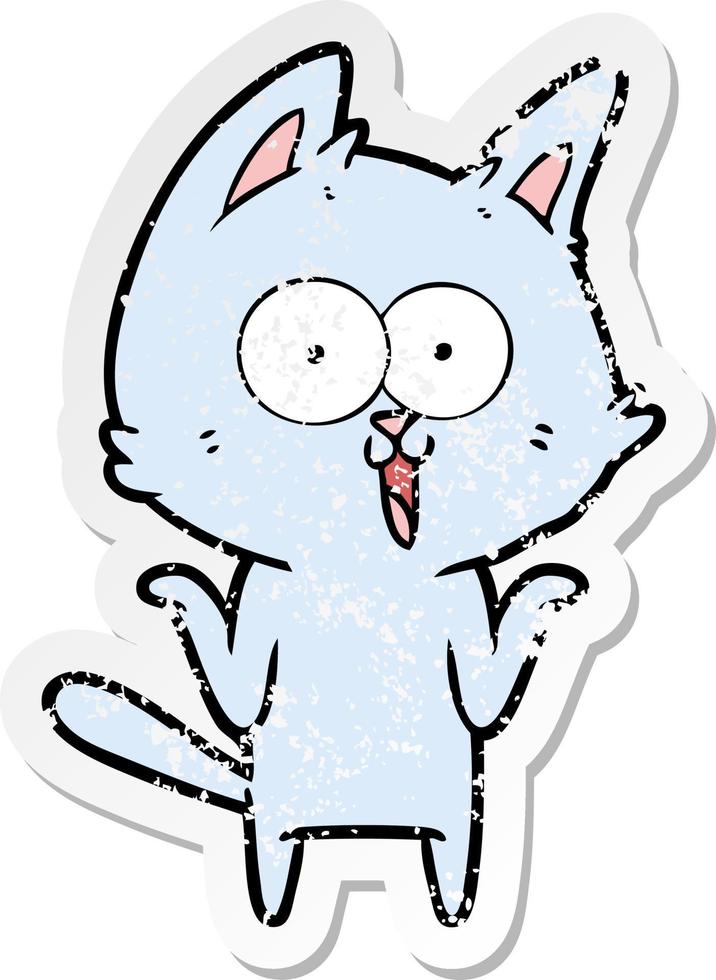 distressed sticker of a funny cartoon cat vector