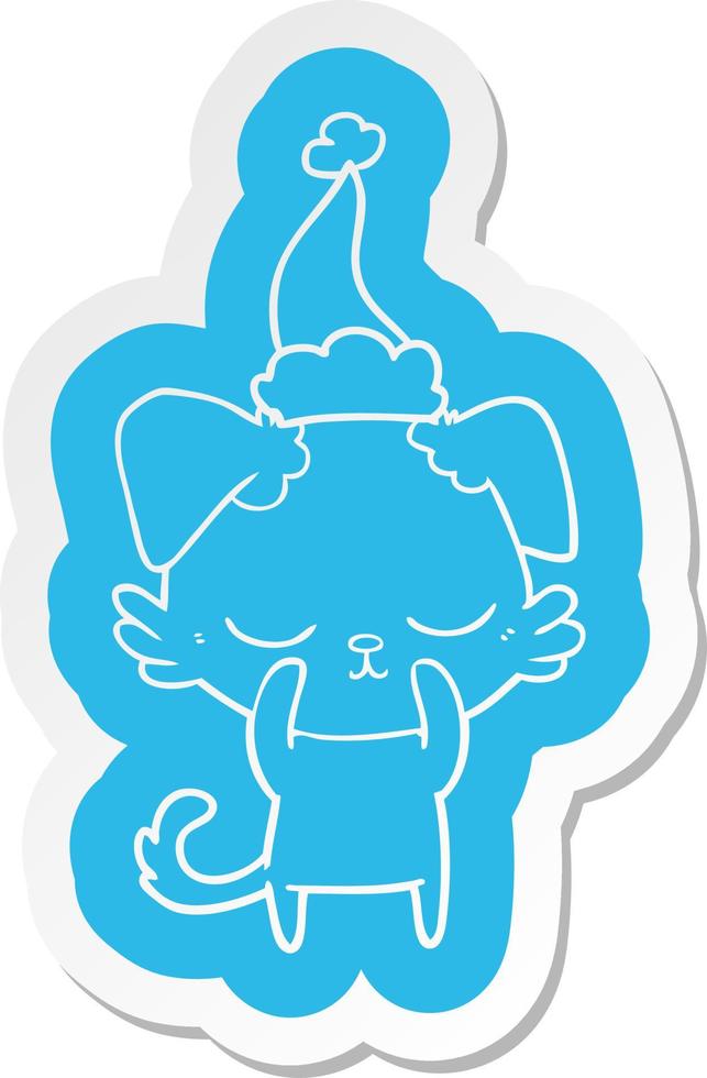 cute cartoon  sticker of a dog wearing santa hat vector