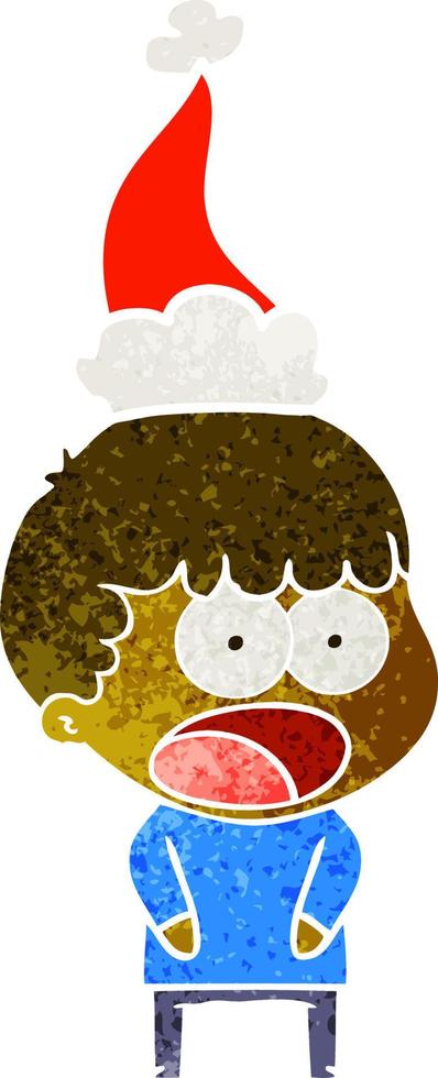 retro cartoon of a shocked man wearing santa hat vector