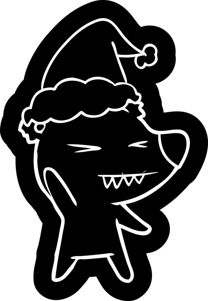 angry polar bear cartoon icon of a wearing santa hat vector