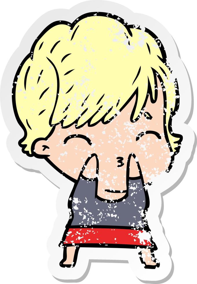 distressed sticker of a cartoon woman thinking vector