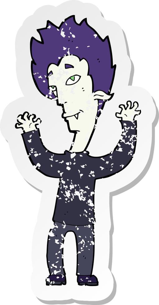 retro distressed sticker of a cartoon vampire man vector