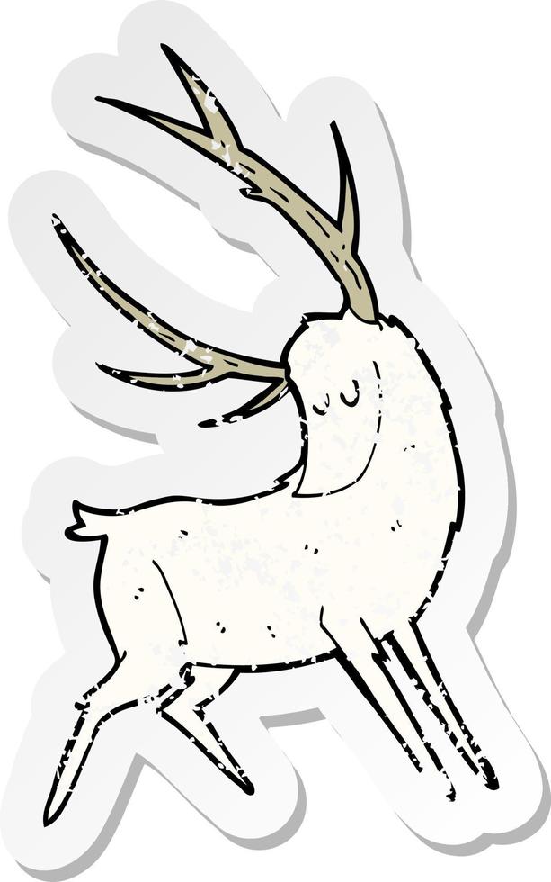 retro distressed sticker of a cartoon white stag vector
