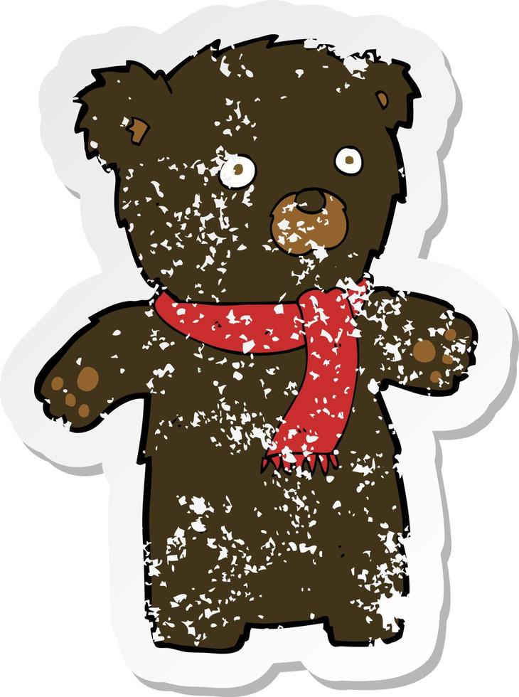 retro distressed sticker of a cartoon cute black bear vector