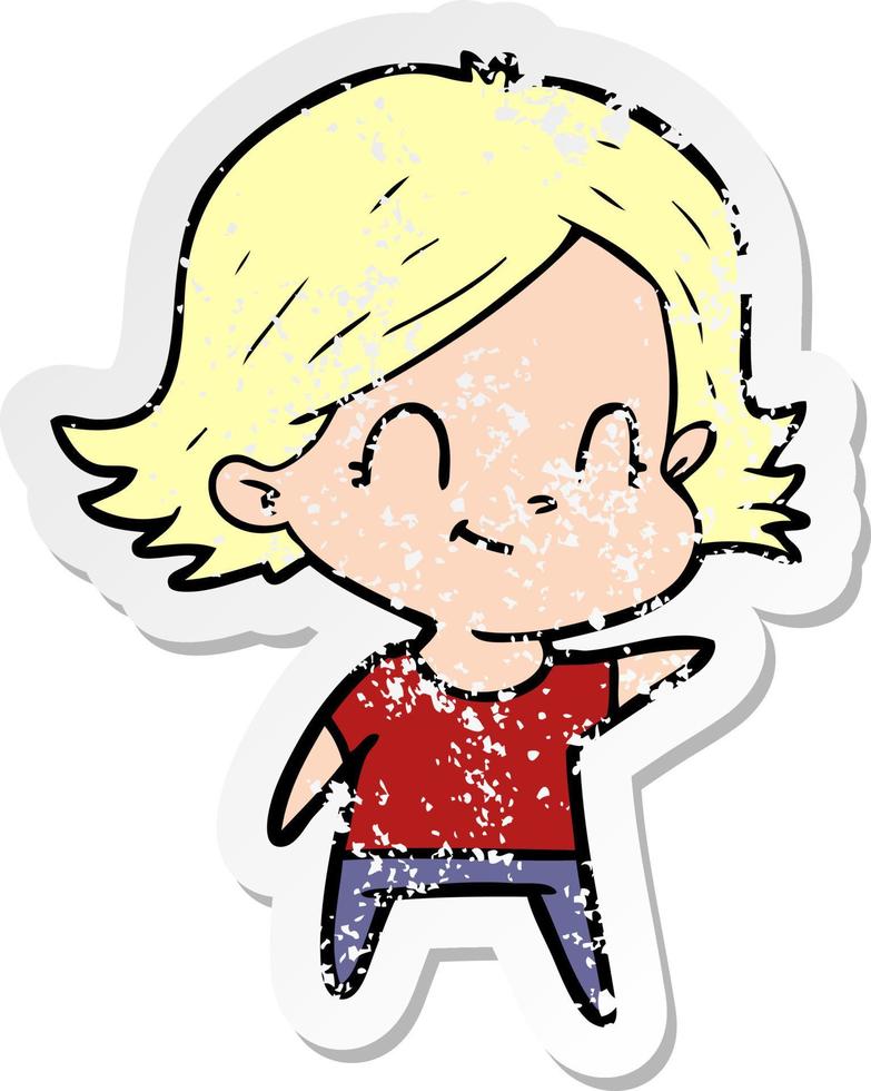 distressed sticker of a cartoon friendly girl vector