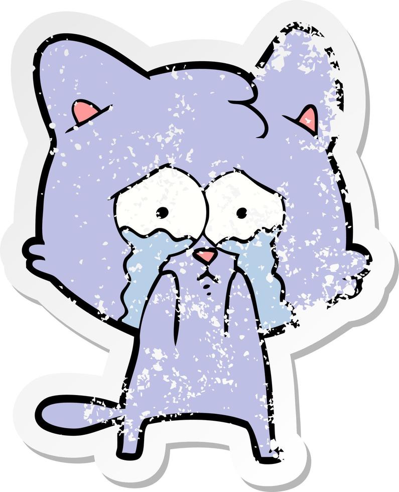 distressed sticker of a cartoon crying cat vector