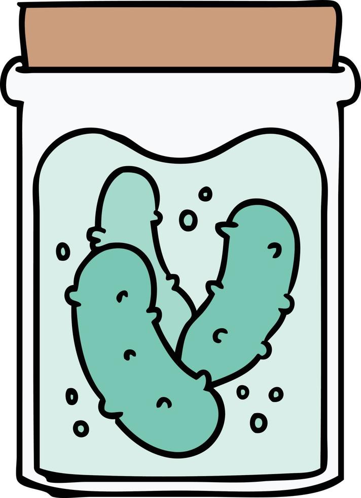 cartoon doodle jar of pickled gherkins vector