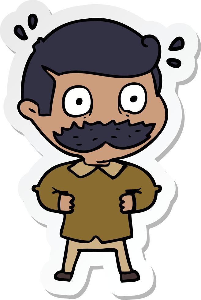 sticker of a cartoon man with mustache shocked vector