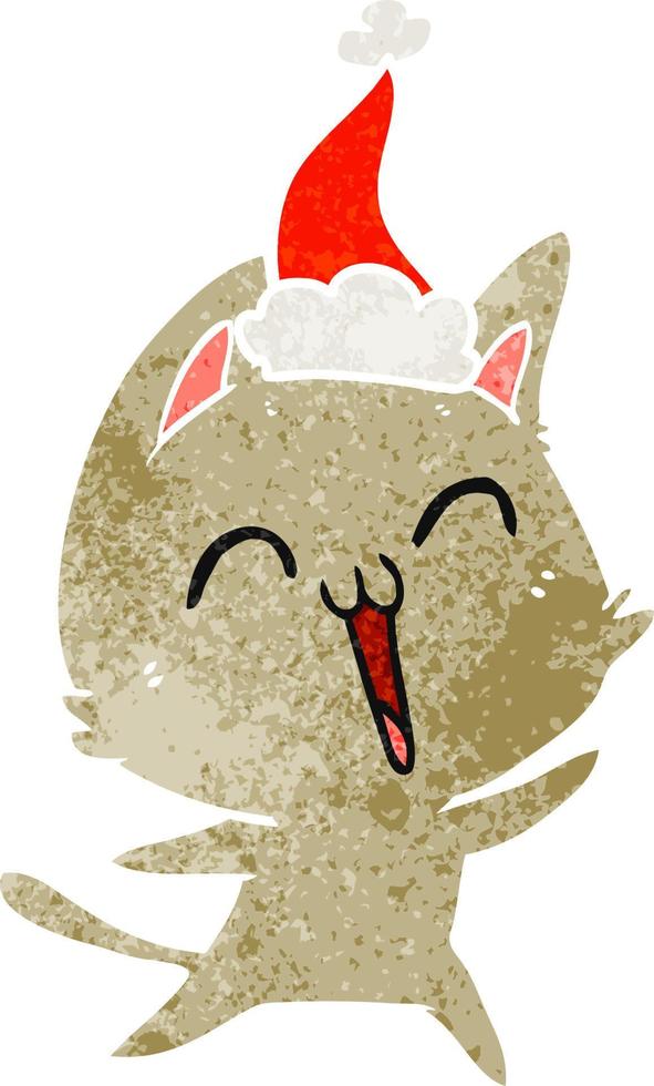 happy retro cartoon of a cat wearing santa hat vector