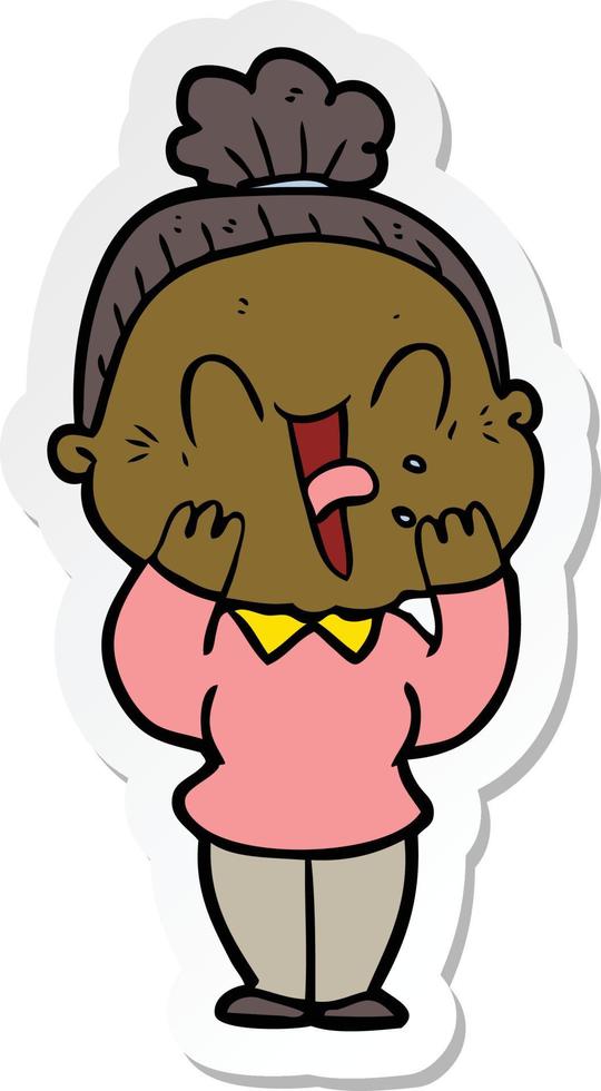 sticker of a cartoon happy old woman vector