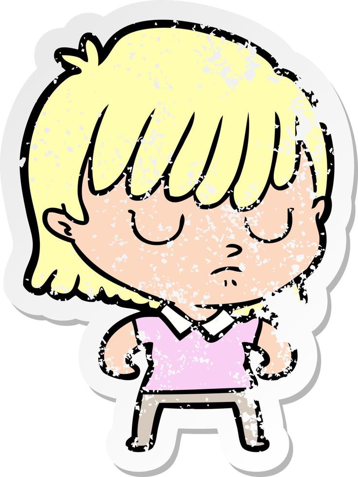 distressed sticker of a cartoon woman vector