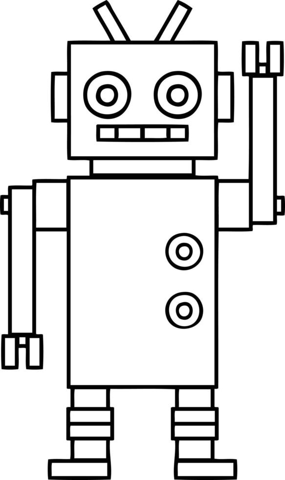line drawing cartoon dancing robot vector