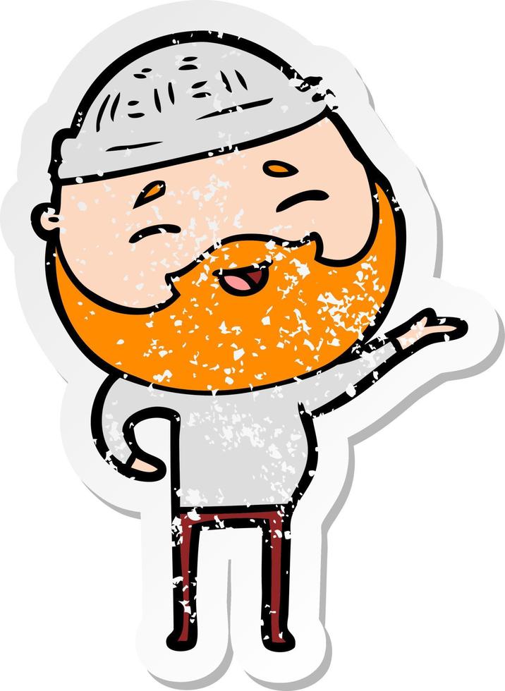 distressed sticker of a cartoon happy bearded man vector