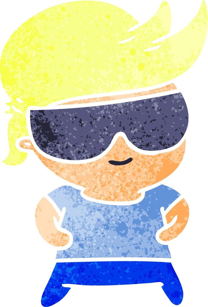 retro cartoon kawaii kid with shades vector