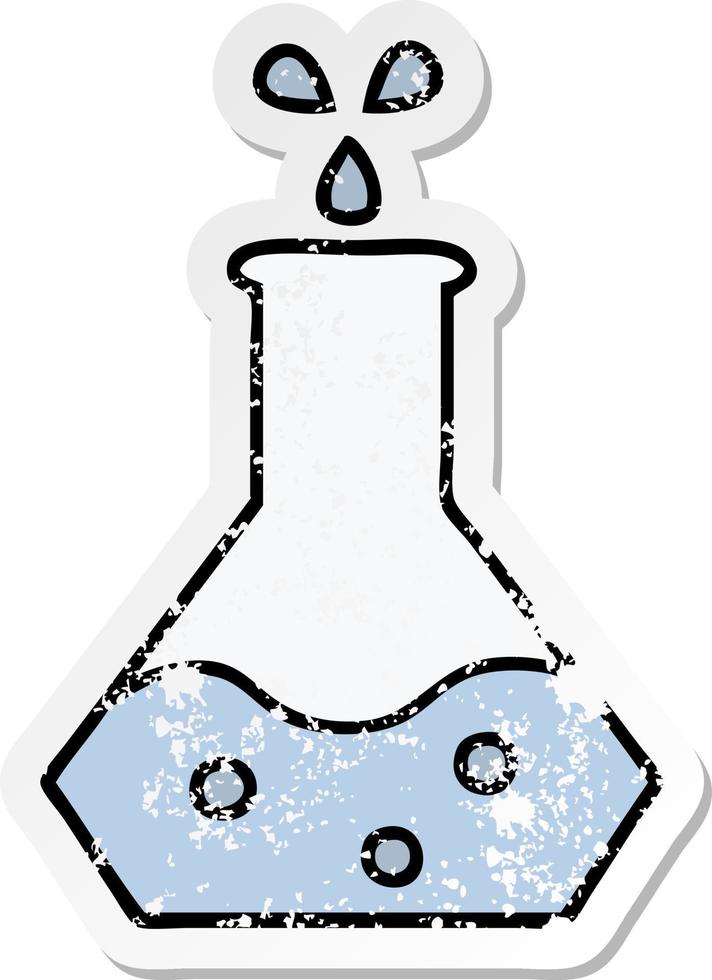 distressed sticker of a cute cartoon science experiment vector