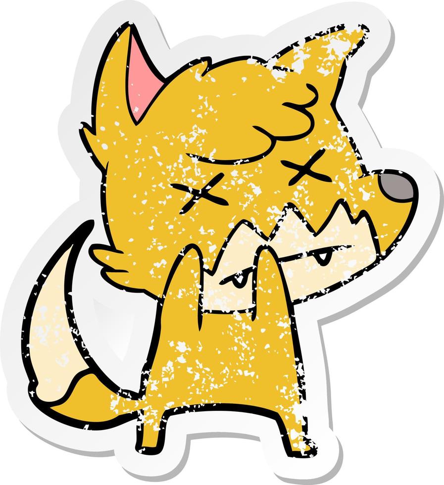 distressed sticker of a cartoon dead fox vector