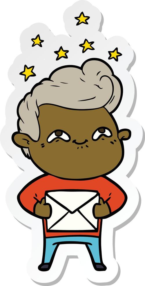sticker of a cartoon excited man vector