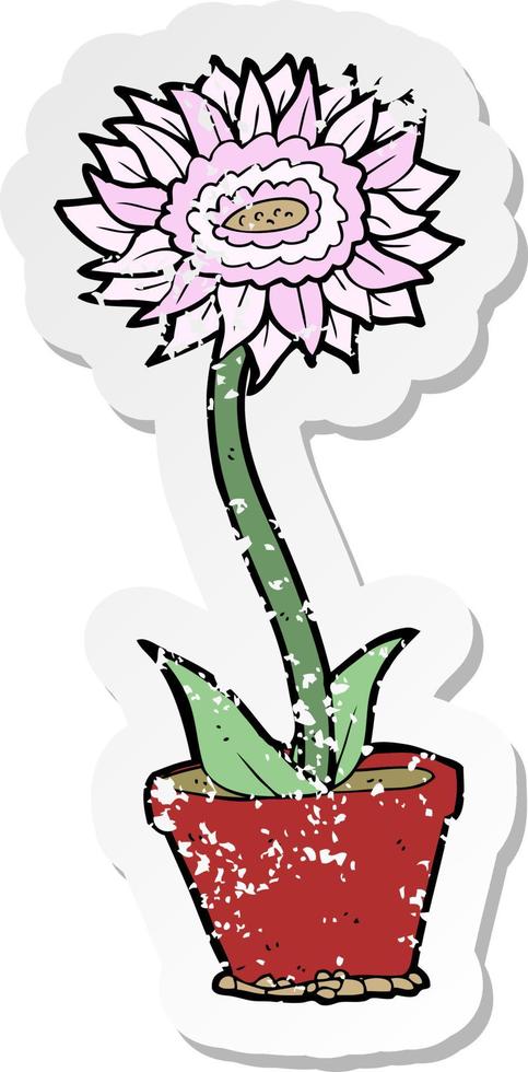 retro distressed sticker of a cartoon flower in pot vector