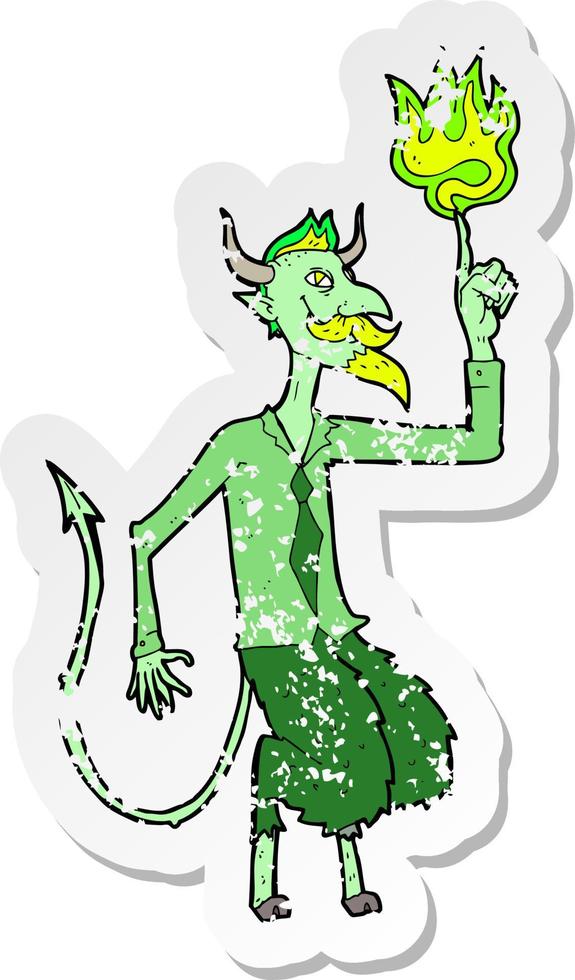 retro distressed sticker of a cartoon devil in shirt and tie vector