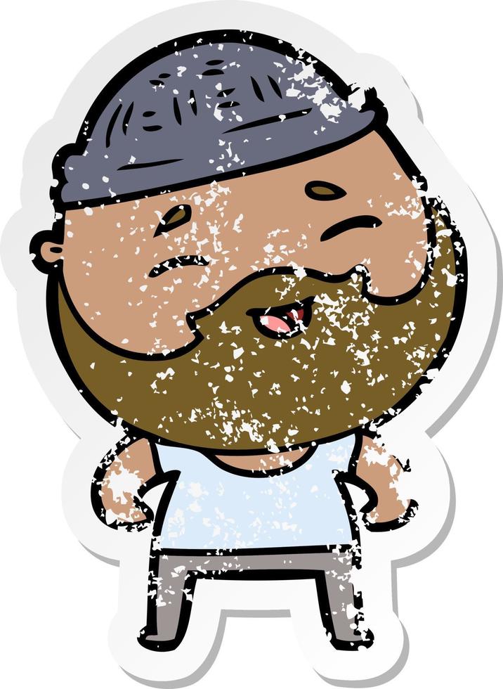 distressed sticker of a cartoon happy bearded man vector