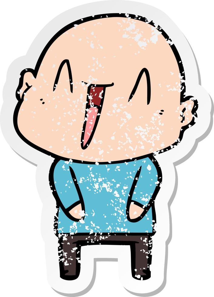 distressed sticker of a happy cartoon bald man vector