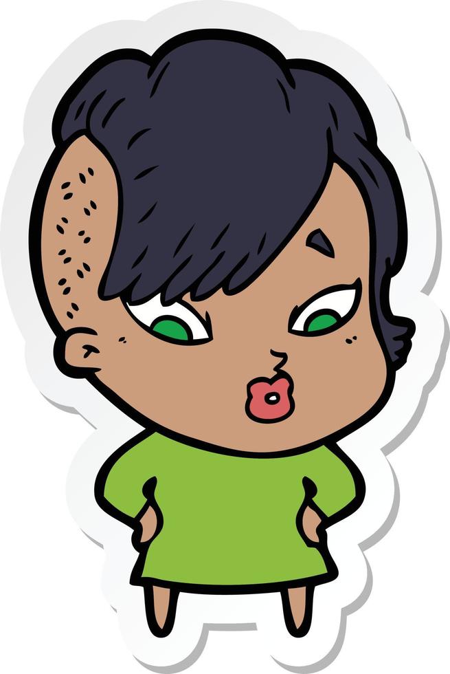 sticker of a cartoon surprised girl vector