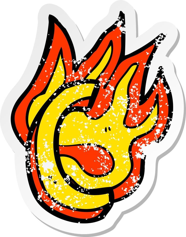 retro distressed sticker of a cartoon flaming letter vector