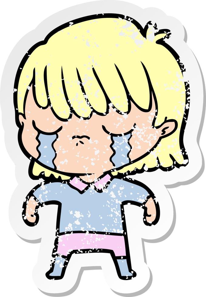 pegatina angustiada de una mujer de dibujos animados llorando vector