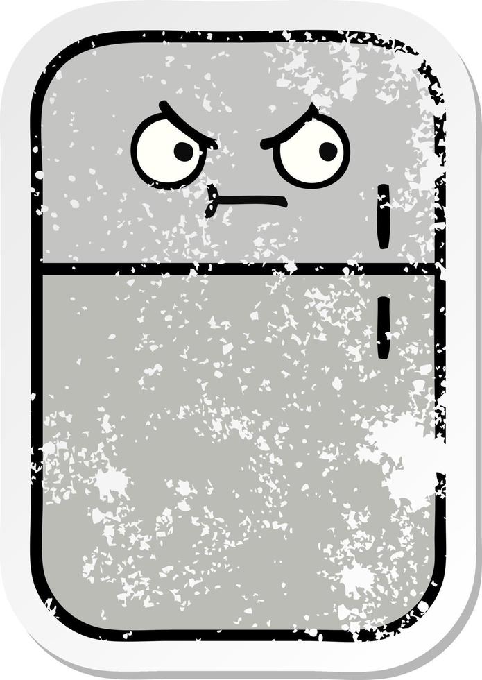 distressed sticker of a cute cartoon fridge freezer vector