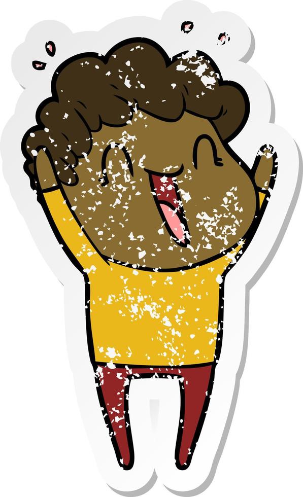 distressed sticker of a cartoon happy man vector