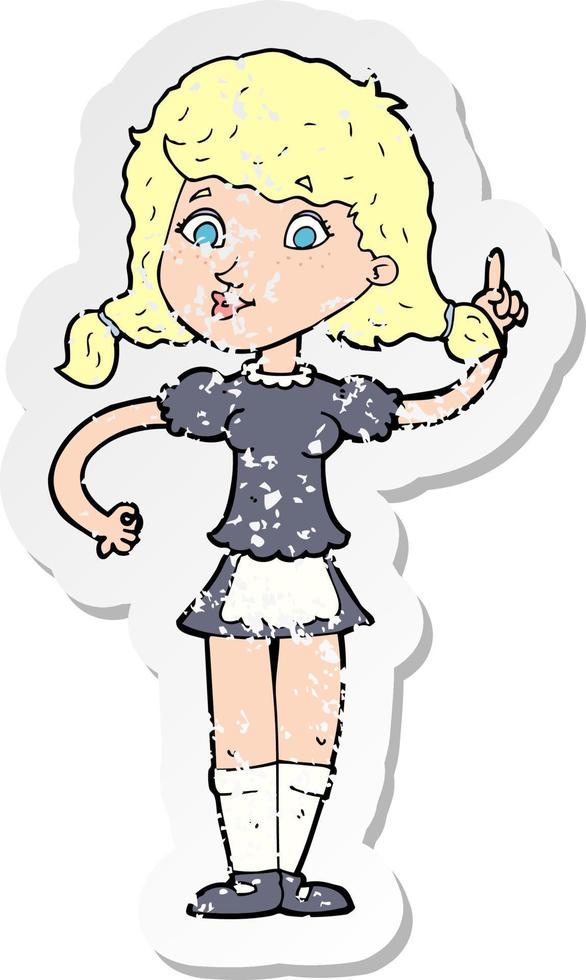 retro distressed sticker of a cartoon pretty maid woman vector