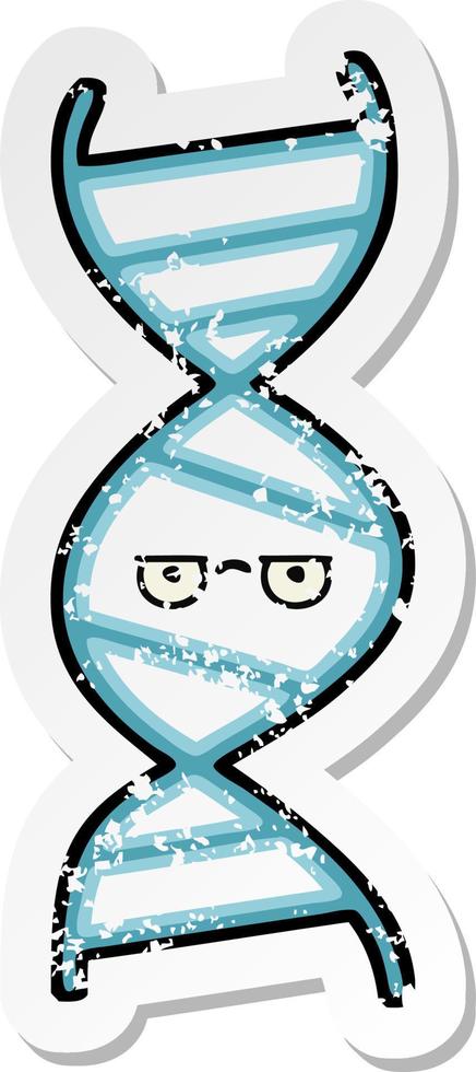 distressed sticker of a cute cartoon DNA strand vector