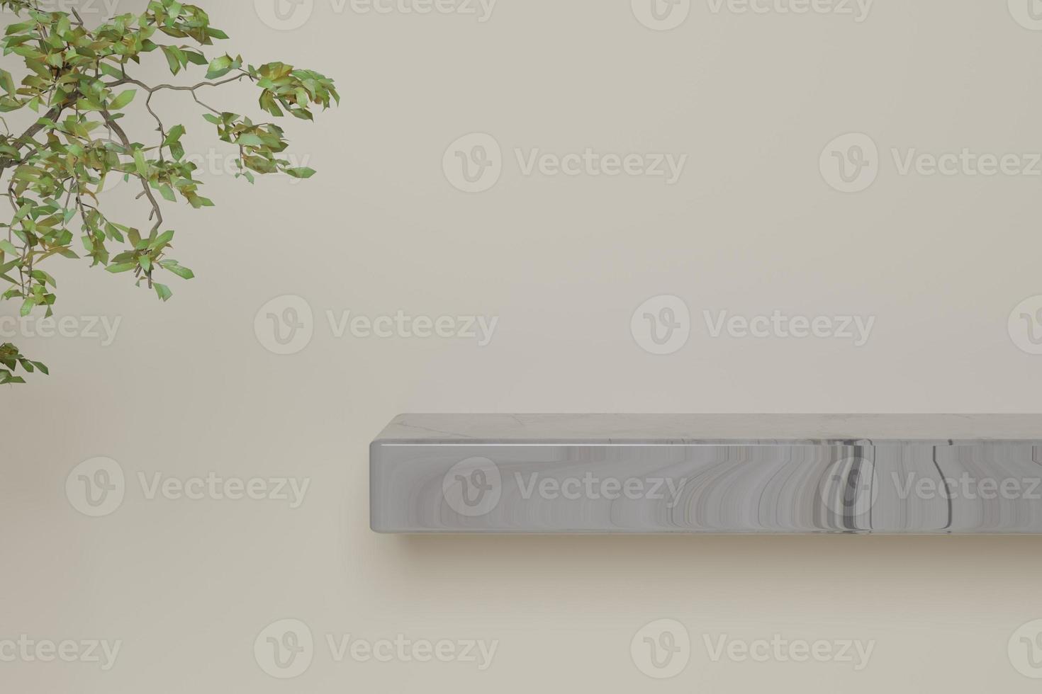 shelf display with leaves 3d render photo