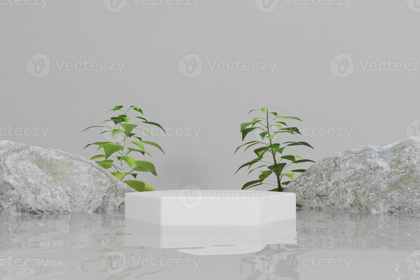tropical display podium on water with flat background 3d render photo