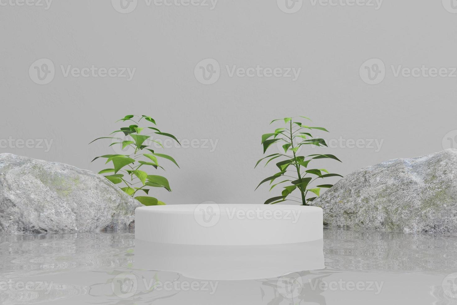 tropical display podium on water with flat background 3d render photo