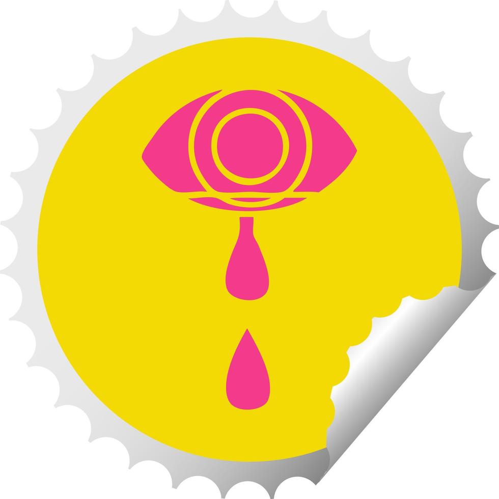 pegatina de peeling circular ojo llorando de dibujos animados vector