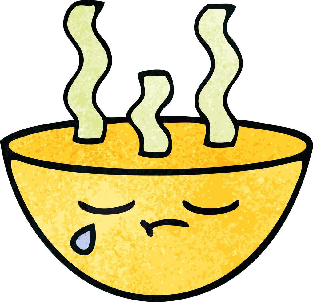 retro grunge texture cartoon bowl of hot soup vector