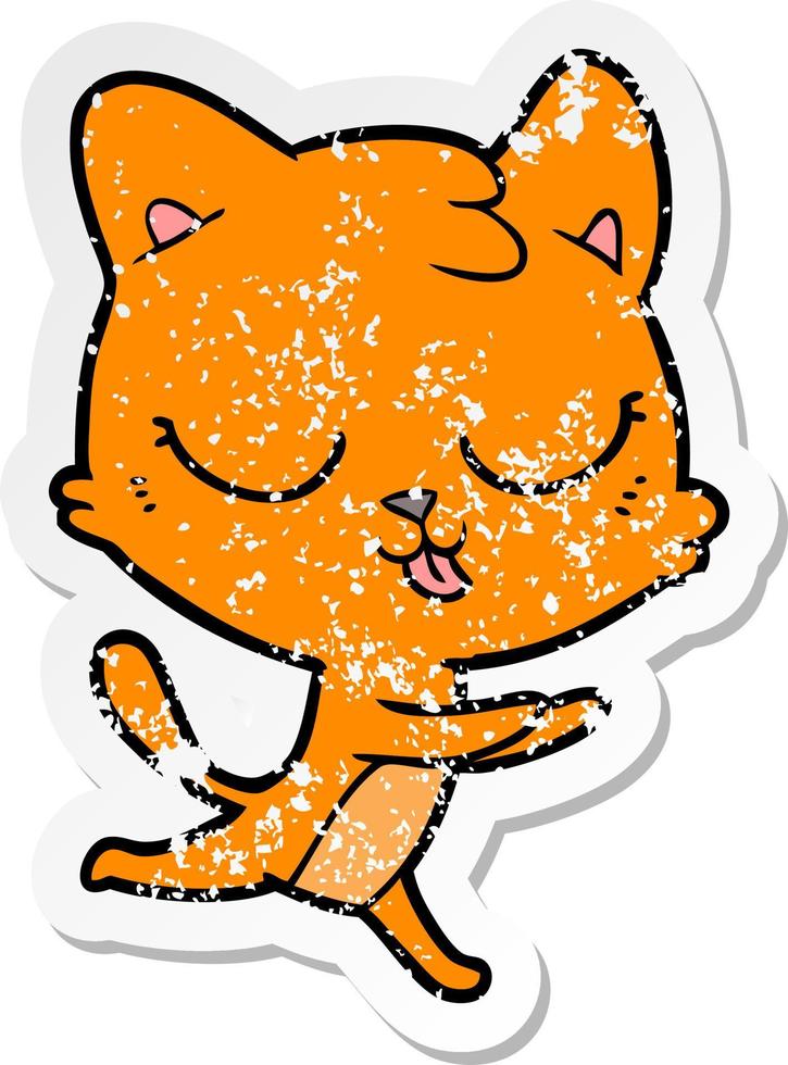 distressed sticker of a cartoon hissing cat vector