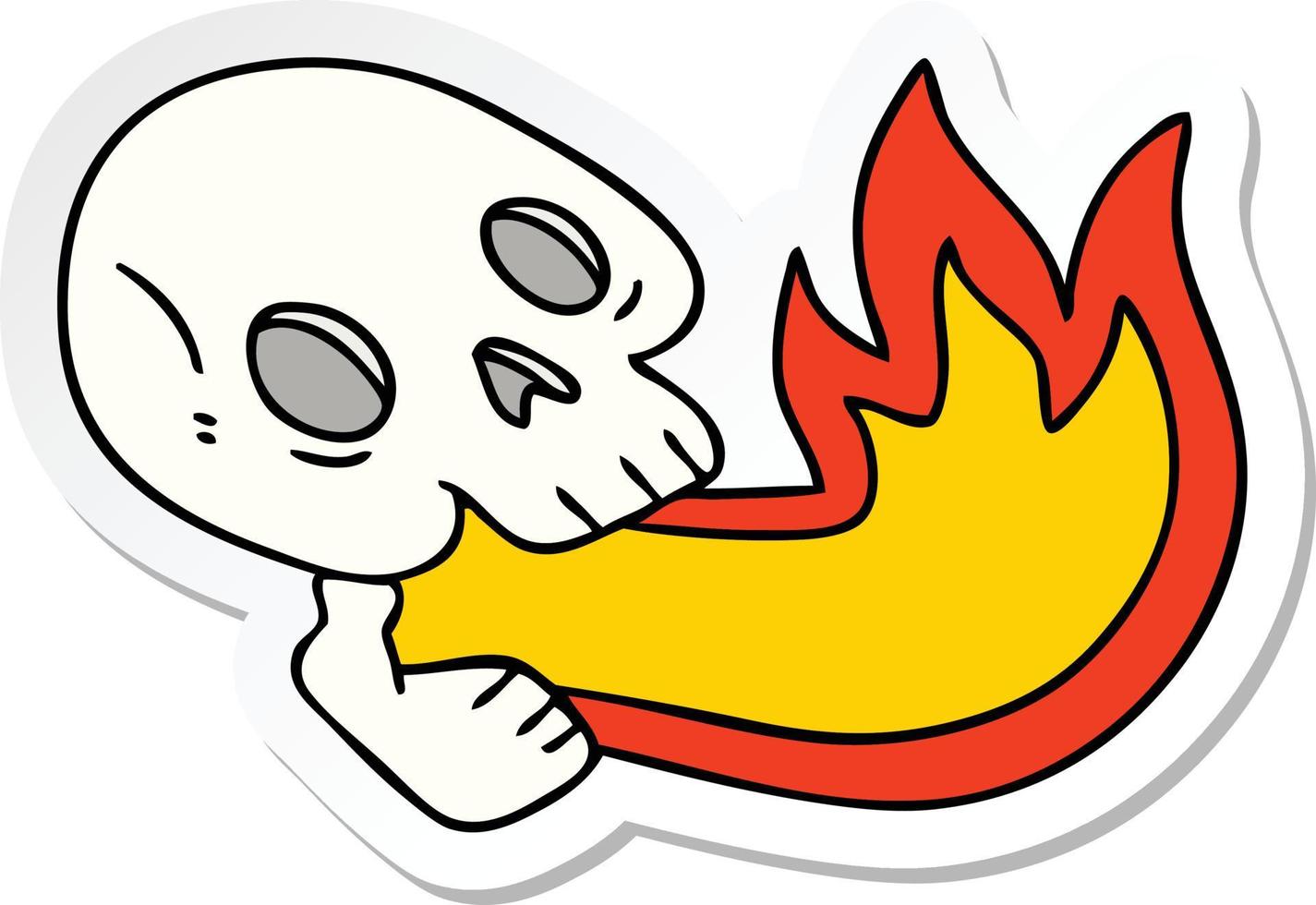 sticker of a fire breathing quirky hand drawn cartoon skull vector