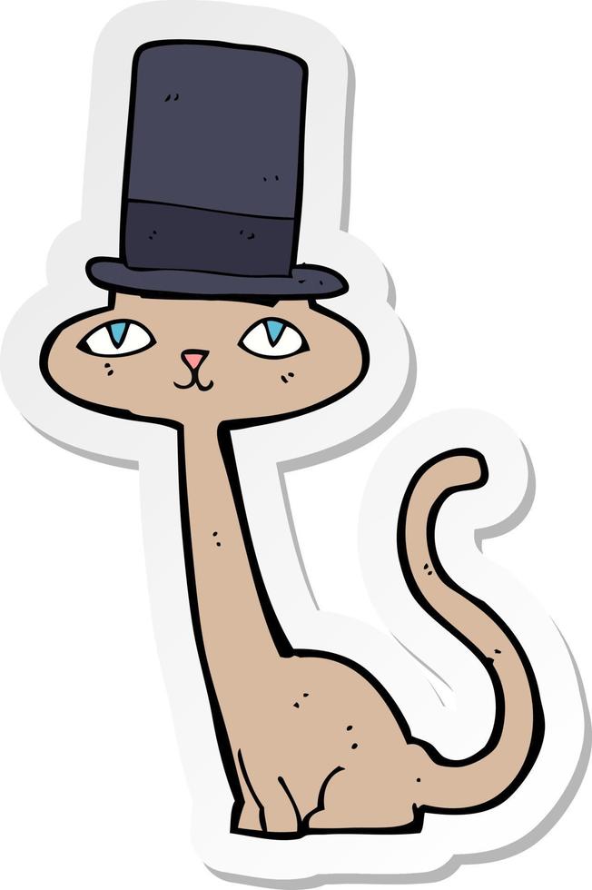 sticker of a cartoon cat in top hat vector