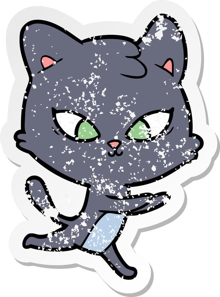 distressed sticker of a cute cartoon cat vector